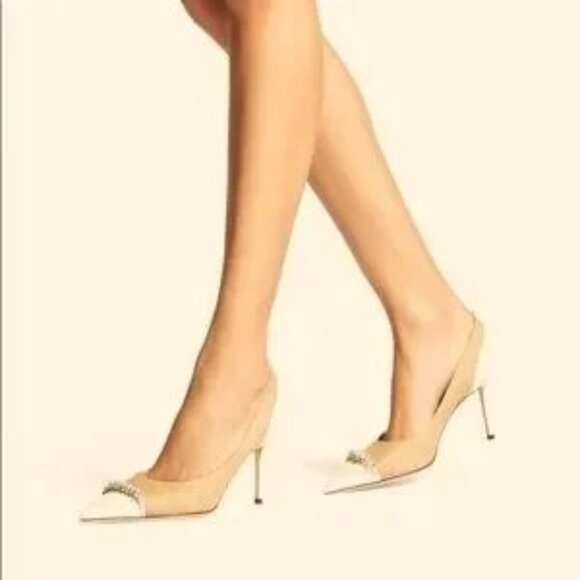 Jimmy Choo Love 85 WRR natural raffia crystal pearls latte pumps Size 40 NWT - Picture 9 of 14